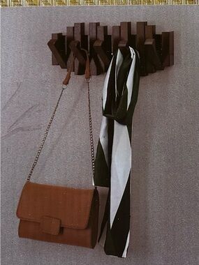 KIRKTOWN Brown Retractable Wall Hook Rack - 5-Hook Space-Saving Organizer